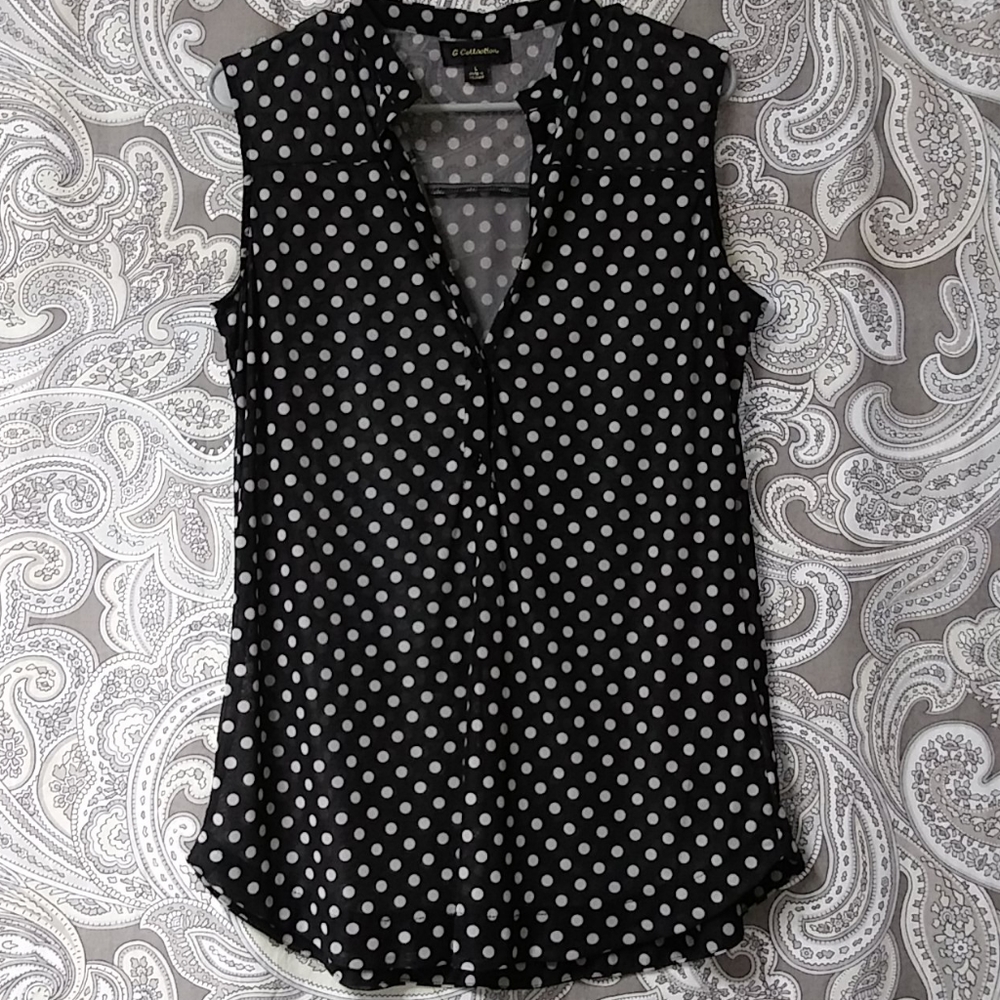Black and white polka dotted tank